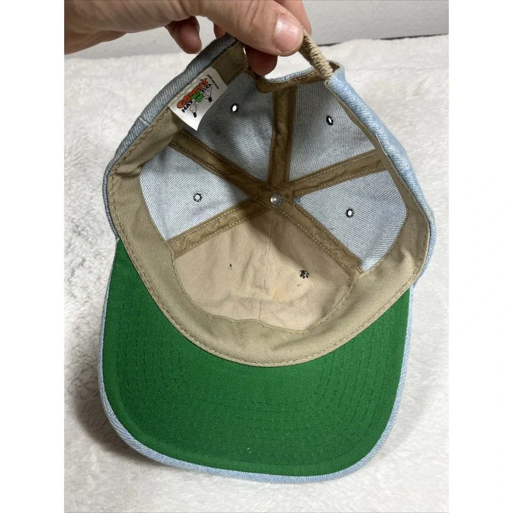 Vintage Mickey Mouse Goofy's Hat Co 90s Disney Denim Elasticback Hat Made In USA